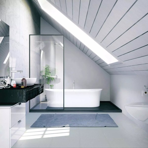 salle de bain sous comble avec paroir de douche rectangulaire