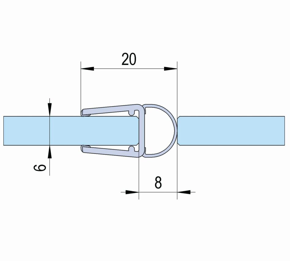 Joint translucide avec bourrelet longueur 2160 mm (verre 8 mm) masse réduite