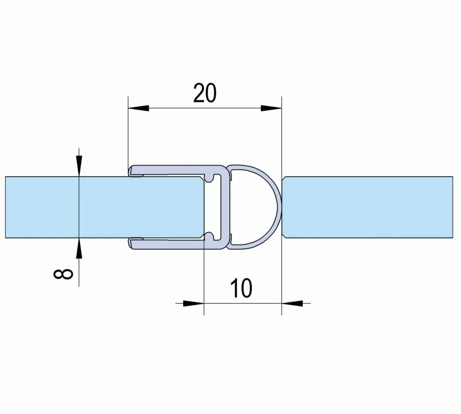 Joint translucide avec bourrelet longueur 2160 mm (verre 8 mm) masse réduite