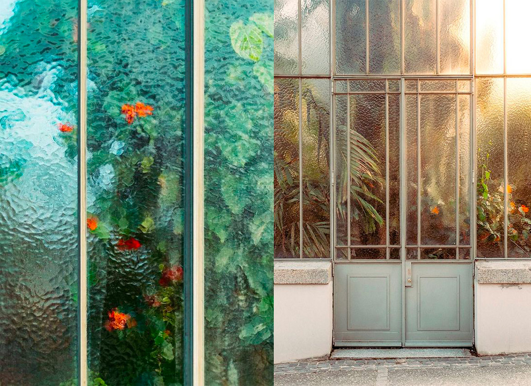 Un jardin d'hiver intime en verre à motifs